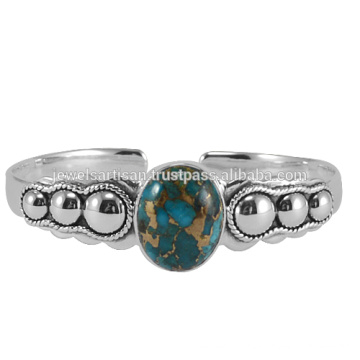 Bracelete de prata esterlina natural com turquesa azul de 925